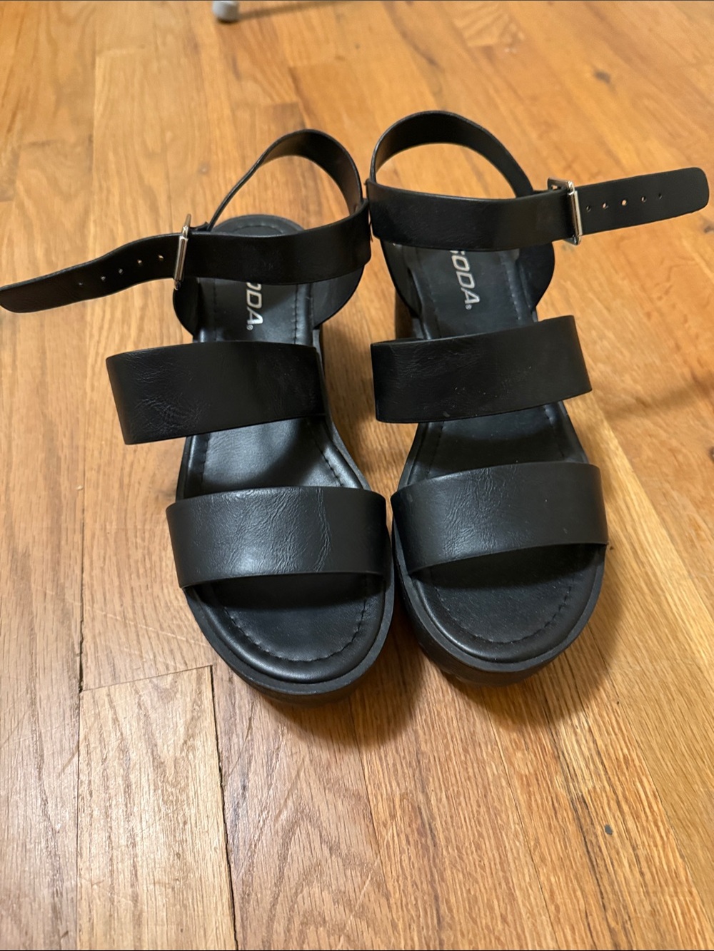 Soda Black Triple-Band Ankle Strap Platform Sandals